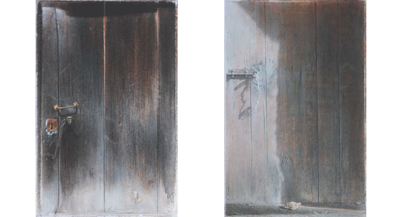 Porta - tecnica mista, cm 29x44, 2009   |    Porta - tecnica mista, cm 27x41, 2009