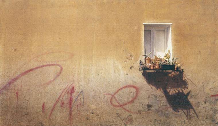 Finestra a Tellaro - tempera, cm 76x45, 2004